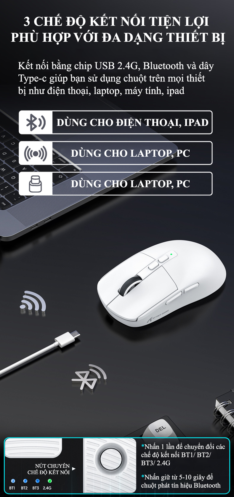 Chuột Bluetooth Không Dây Chip PAW3395 Ziyou X6 Attack Shark Dock Sạc RGB  Không Dây Gaming Siêu Nhẹ