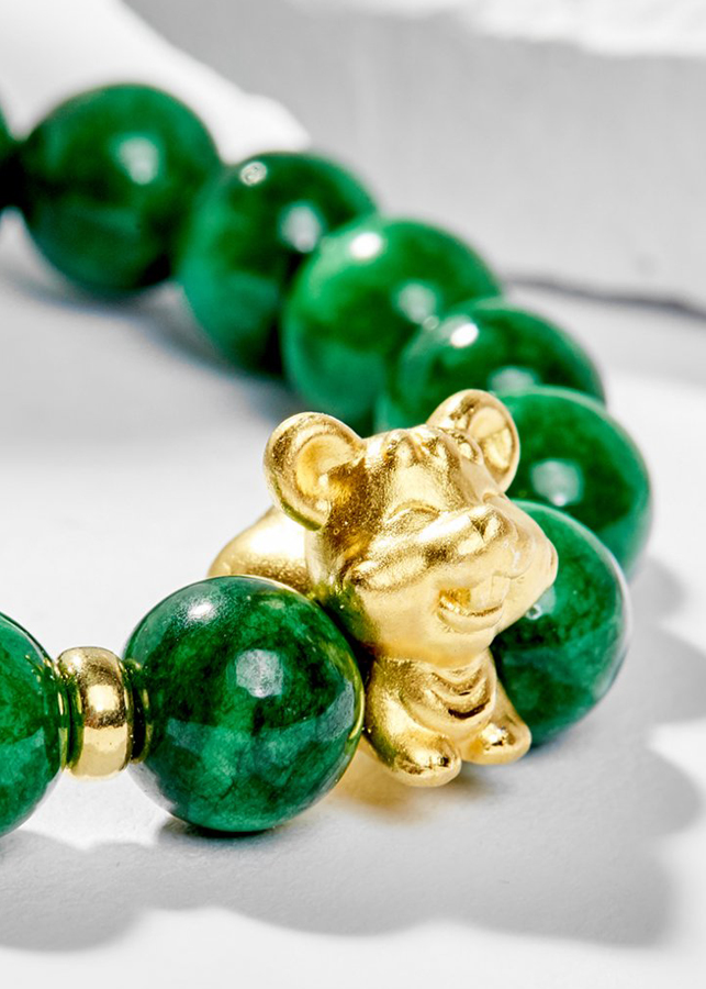 Vòng Tay Phong Thủy Nữ Đá Cẩm Thạch Sơn Thủy Phối Charm Tuổi Tý Bạc Mạ Vàng 24K (6mm) Mệnh Mộc, Hỏa