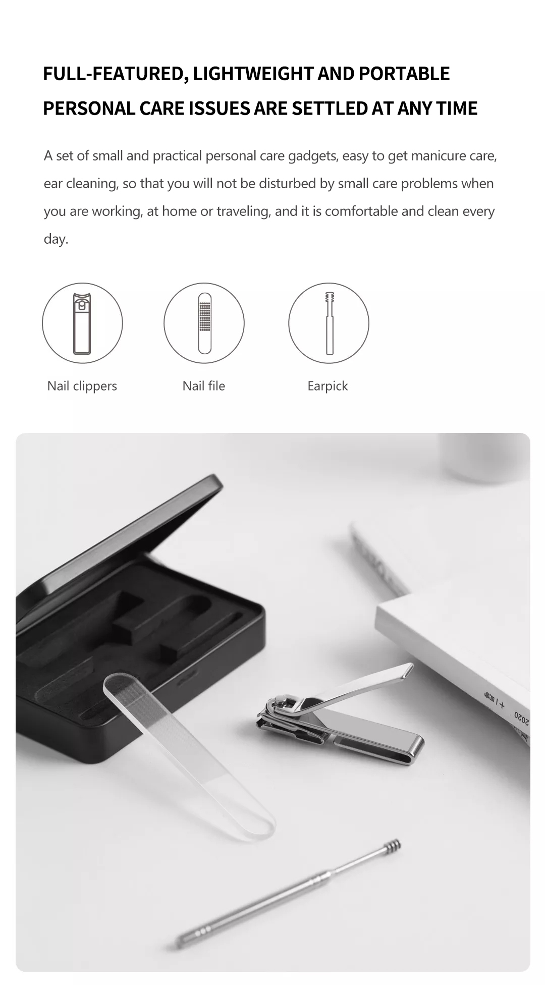 Bộ bấm móng tay 4 món chống văng Xiaomi Huohou HU0210 Bộ dụng cụ cắt móng tay 4 trong 1