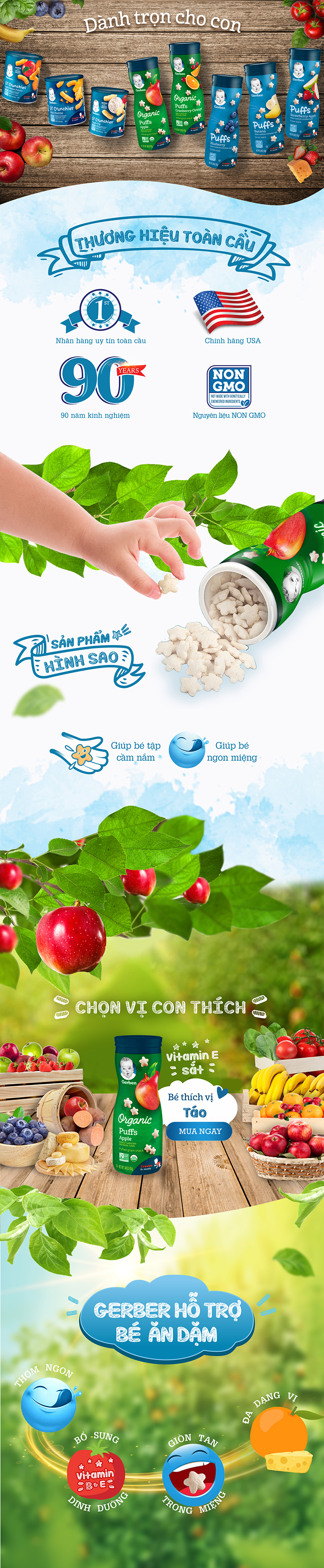 Bánh Gerber Organic Puffs Vị Táo