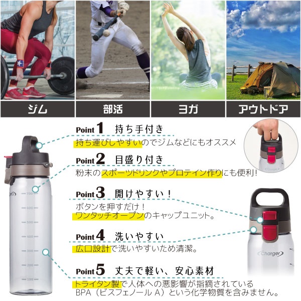 Bình nước Charger 830ml làm từ nhựa Tritan cao cấp không chứa BPA - hàng  nội địa Nhật Bản - Đỏ | Hàng tiêu dùng nhập khẩu Shop | Tiki