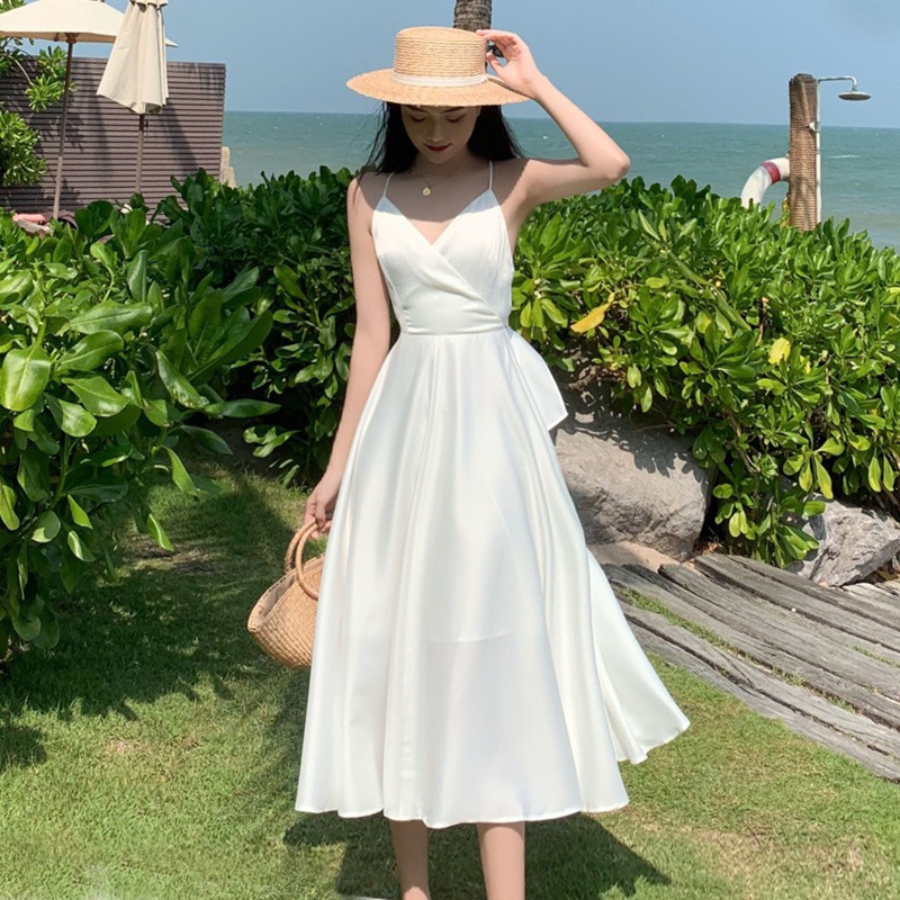 Váy trắng đi biển đẹp vải lụa cao cấp sang chảnh ( Mẫu Mới Nhất )