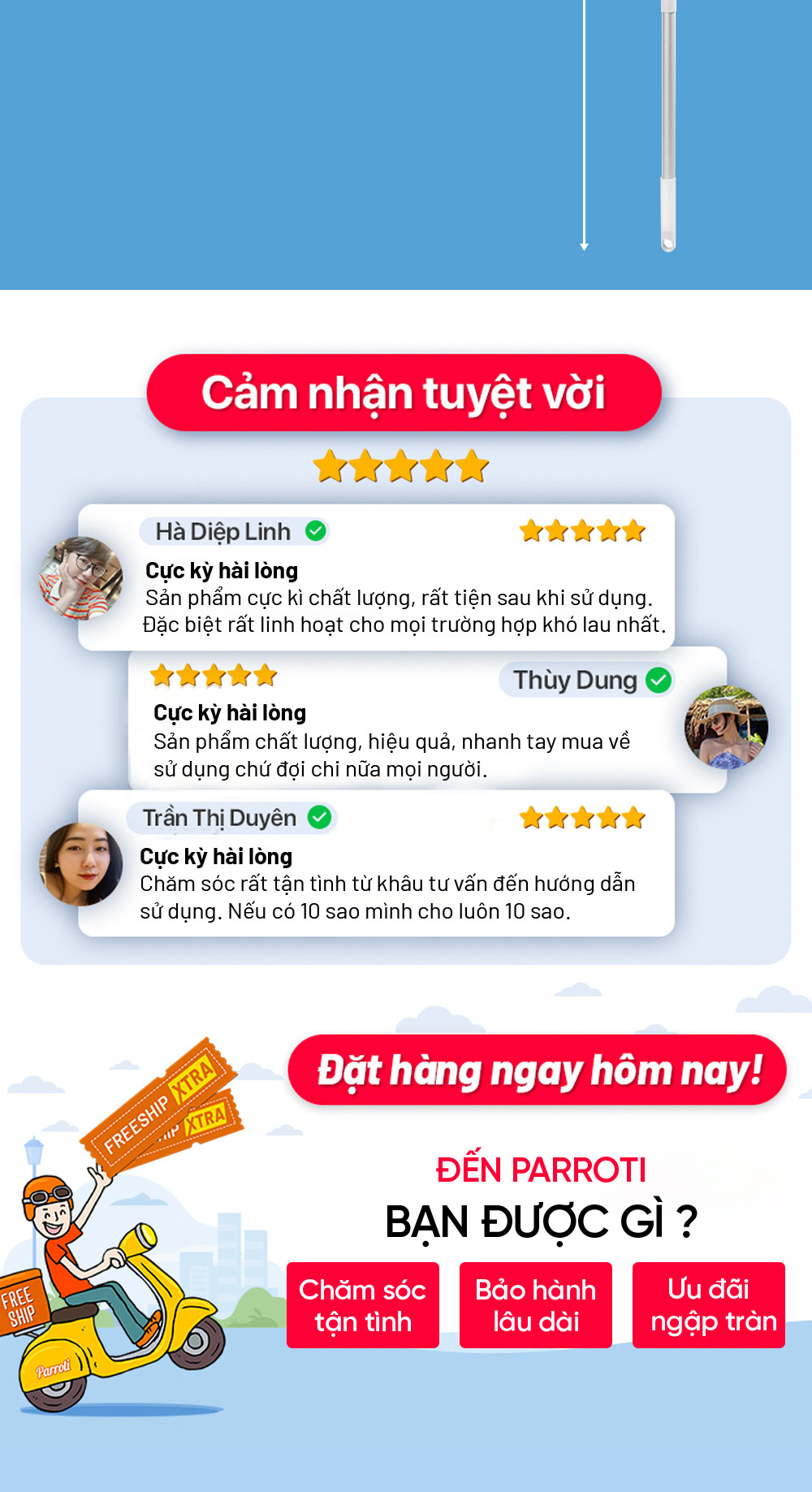 Cây lau kính, gạt chùi kính 4 trong 1, cán nhôm độ dài linh hoạt, thu nước trên kính, có phun sương Parroti Shiny SN04
