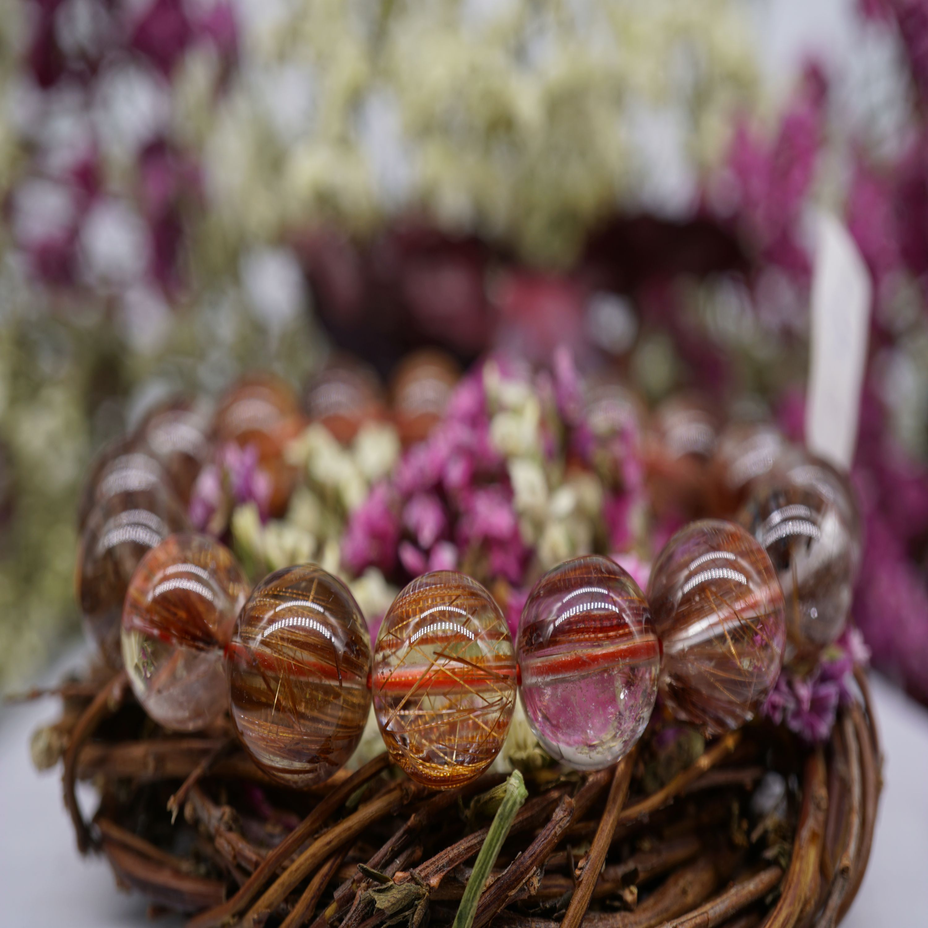 Vòng tay đá Thạch Anh Tóc Đỏ Nâu VIP cao cấp, Vòng tay đá Thạch Anh thiên nhiên Tóc Đỏ Nâu 8ly