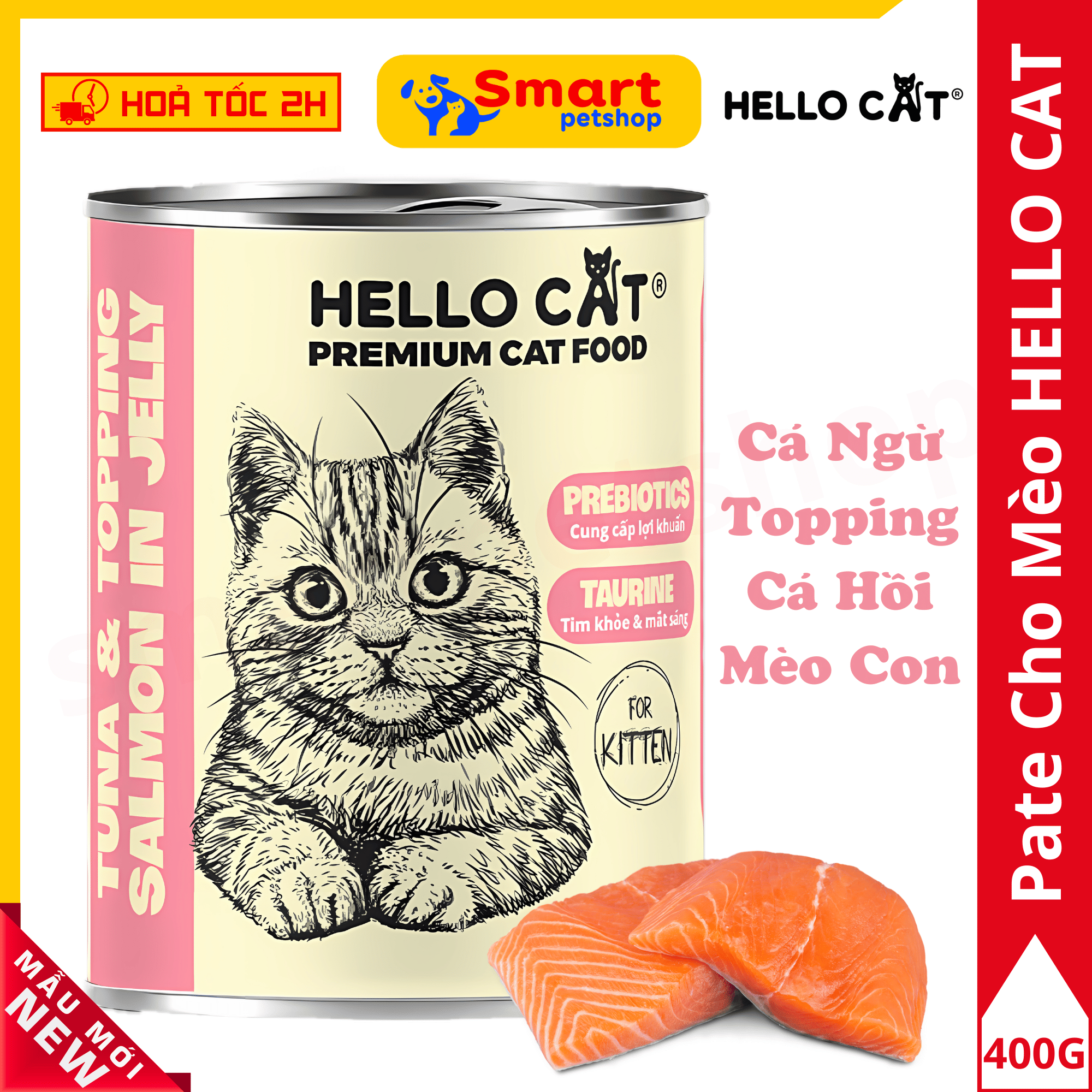 Pate Cho Mèo Hello Cat Tuna - Thức Ăn Cho Mèo Mọi Lứa Tuổi Trong Thạch 400g