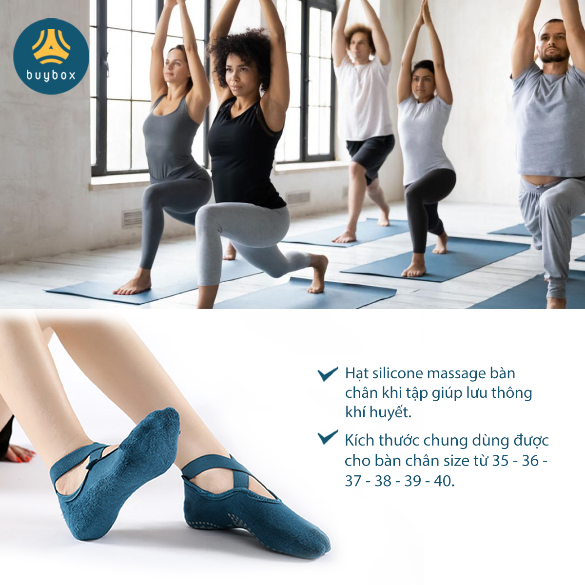 Vớ chuyên dùng cho yoga, pilates, nhảy múa có hạt silicone tăng độ bám, quai chéo chữ X chống tuột - Buybox - BBPK283