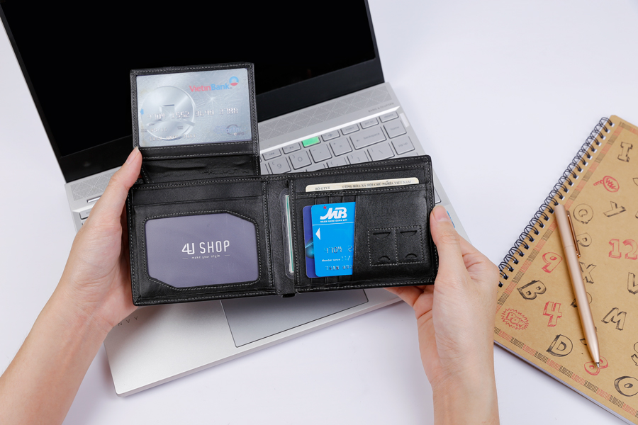Bóp Ví Nam Da Bò Thật 4U Cao Cấp Dáng Ngang Thời Trang F112D