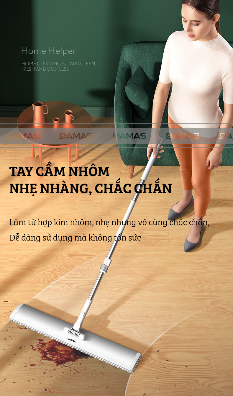 Cây Lau Nhà Thông Minh Hợp Kim Cao Cấp, Chổi Lau Nhà 360 Độ Lau Sạch Vắt Khô DAMAS CT2 - Bản Lau To Giúp Lau Sạch Nhanh Chóng, Khớp Xoay 180 Độ Linh Hoạt - Tự Động Gấp Gọn Tiện Lợi, Tích Hợp Thanh Lược Chải Làm Sạch Bông Lau Dễ Dàng Mà Không Cần Động Tay