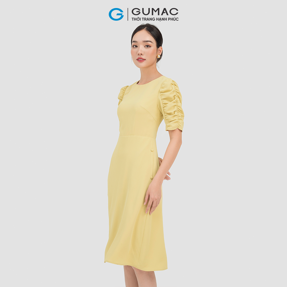 Đầm nữ GUMAC DC07050 dáng suông chất liệu Lụa Nhật tay nhún thời trang