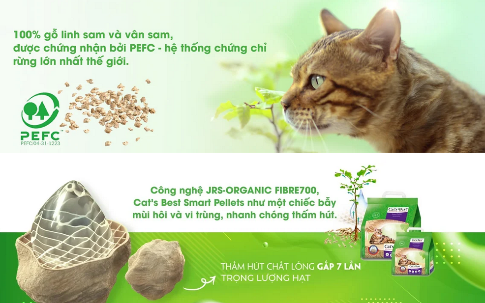 Cát Vệ Sinh Hữu Cơ Vón Cục Cho Mèo Lông Dài Smart Pellets Cat's Best CBSP05L (2.5kg)
