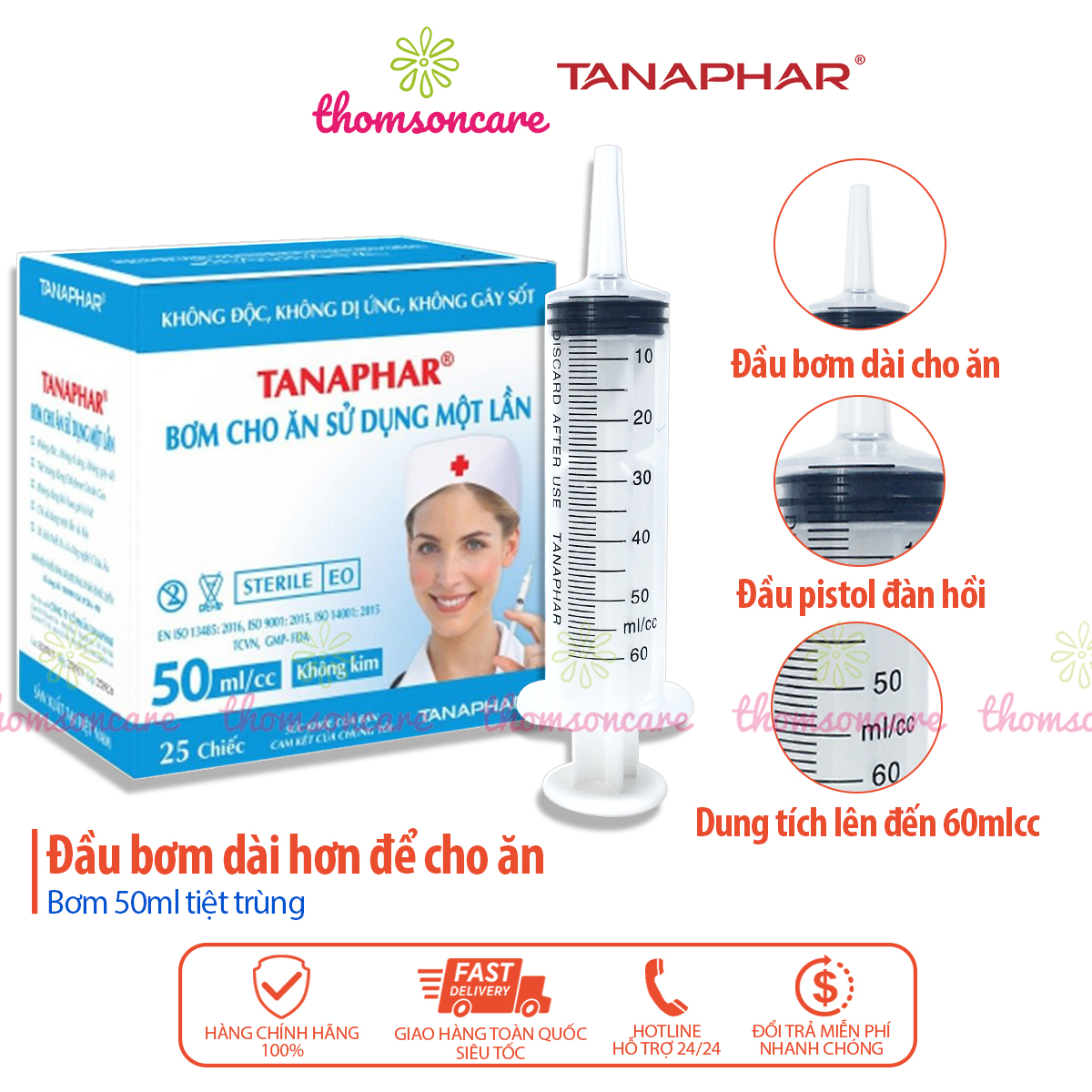 Bơm cho ăn tiệt trùng - Dung tích 50ml trong gói riêng, sử dụng 1 lần 1