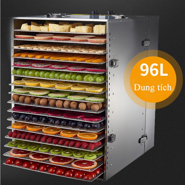 Dung tích lớn 96L có thể sấy tối đa 25kg thịt thực phẩm hoặc hoa quả