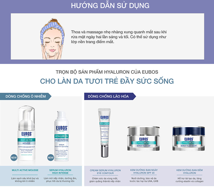 Kem serum chống lão hóa vùng mắt EUBOS anti-age hyaluron eye contour cream serum 15ml