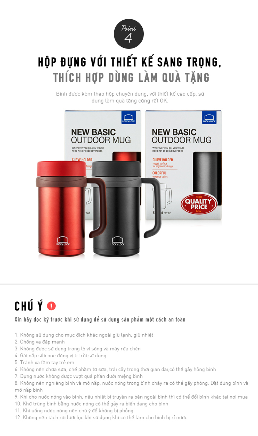 Ca Giữ Nhiệt Bằng Thép Không Gỉ Lock&Lock New Basic Table LHC4026 500ml - Hàng Chính Hãng Tặng Combo Ống Hút + Cọ Rửa