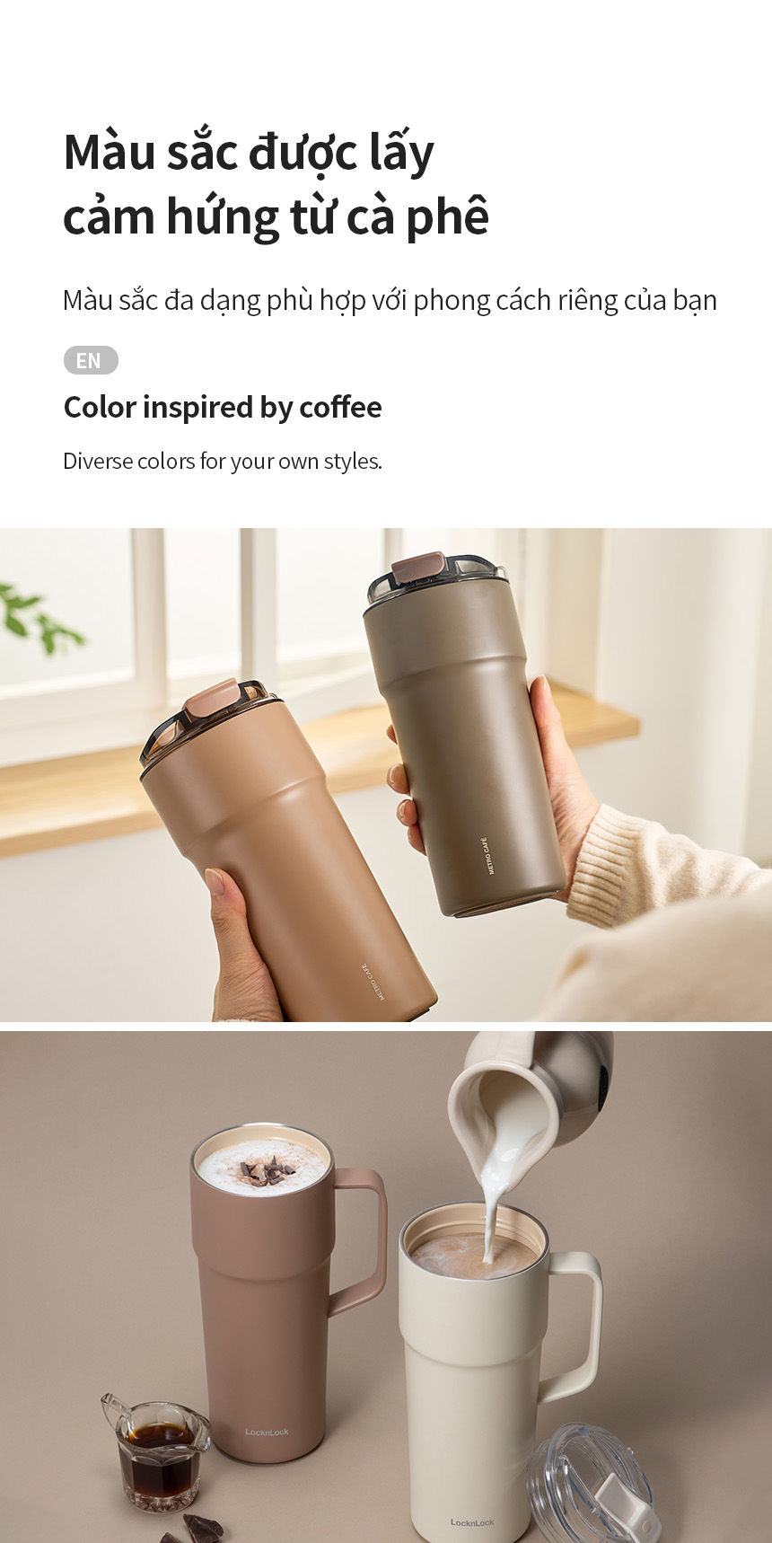 Ly giữ nhiệt 500ml LocknLock LHC4357 Metro Cafe Tumbler, Hàng chính hãng, Thép 304 không gỉ, có dây đeo tay - JoyMall