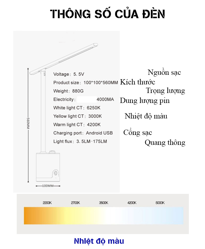 Đèn LED đọc sách, đèn làm việc, đèn học chống cận, đèn ngủ thông thông minh