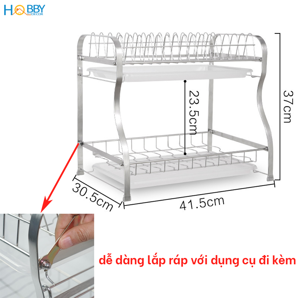 Kệ chén đa năng 2 tầng inox 304 mẫu lớn Hobby Home Decor KC2M