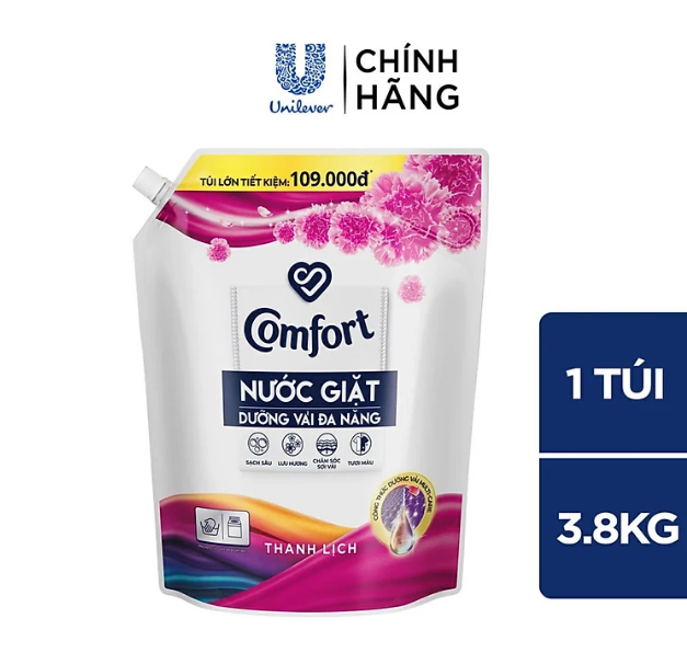 Nước Giặt Comfort Dưỡng Vải Đa Năng - Hương Thanh Lịch Túi 3.8KG