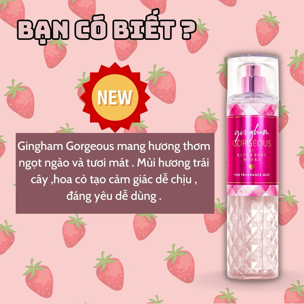 Body Mist Bath And Body Works Nam Nữ Chính Hãng Gingham Gorgeous, Xịt Thơm Body Toàn Thân Hương Nước Hoa 236ml