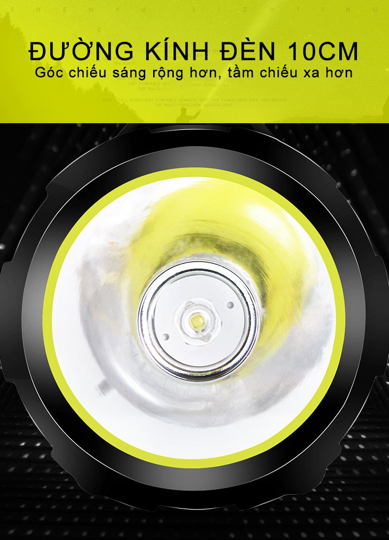 Đèn pin siêu sáng cầm tay chiếu xa 1000m, đèn pin đa năng sạc điện thoại