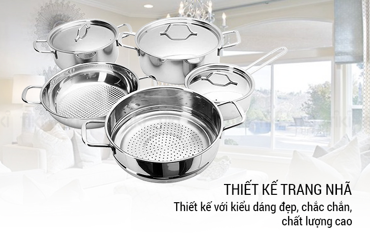 Bộ 5 Nồi Inox 430 3 Đáy Sandwich Nắp Inox Fivestar 08 pcs FS08C2