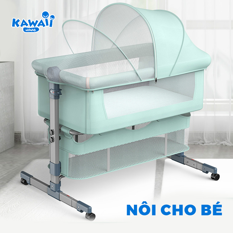 nôi cho bé sơ sinh kawaii home, nôi trẻ em gấp gọn di chuyển tiện lợi - bảo hành 12 tháng (tặng màn, đệm) 2