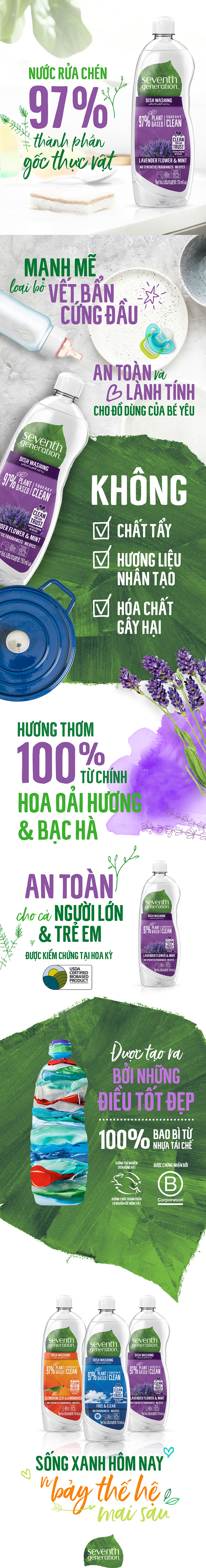 Combo 2 Nước Rửa Chén Seventh Generation Lavender&Mint (750ml)