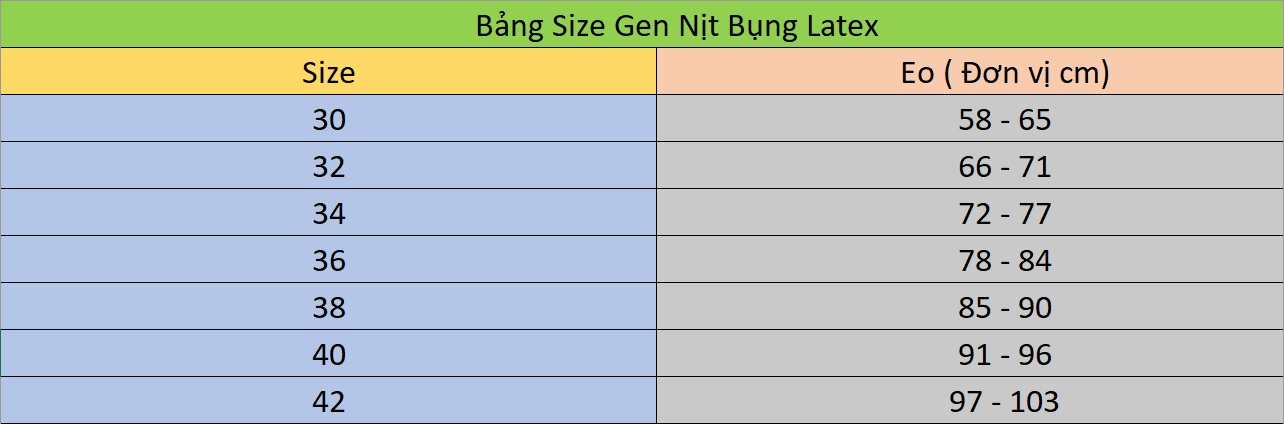 cách chọn size sản phẩm gen nịt bụng