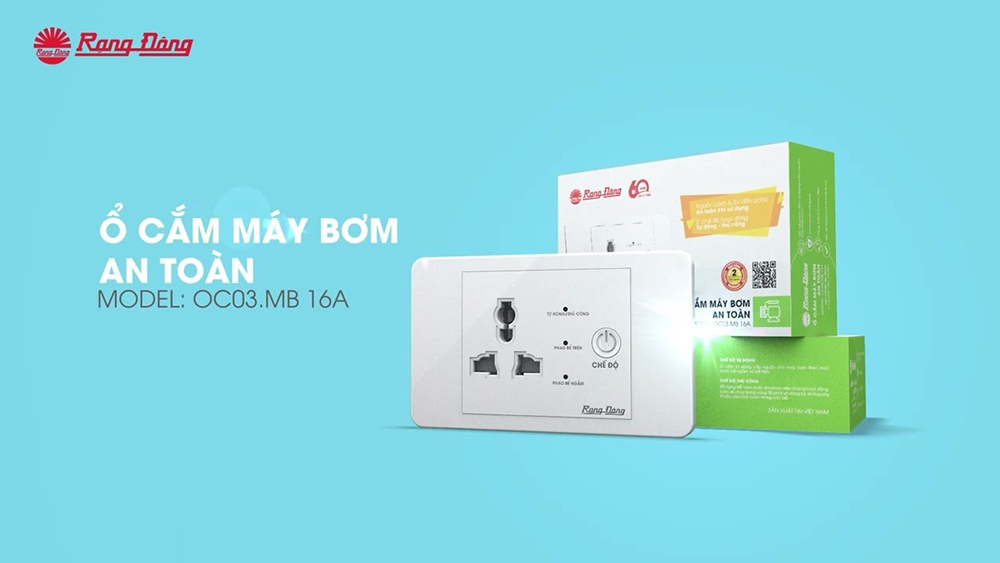 Ổ Cắm Máy Bơm An Toàn Rạng Đông OC03.MB 16A - Ổ Cắm Chống Giật Cấp N guồn 5V Cho Phao Điện - Công Suất 1500W