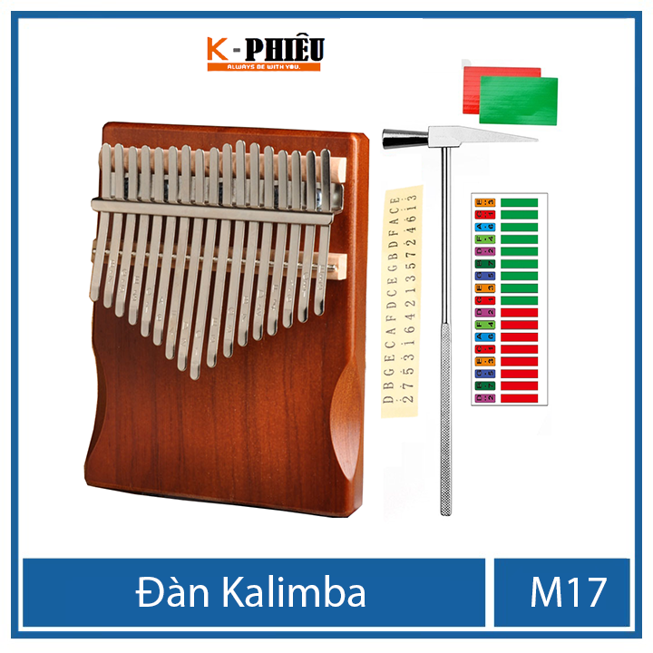 Đàn kalimba 17 phím MYRON-M17 cho bạn mới tập chơi tặng búa chỉnh âm  , giấy dán màu, giấy dán nốt , 25 bài tab kalimba, 1 sách hướng dẫn chơi đàn kalimba