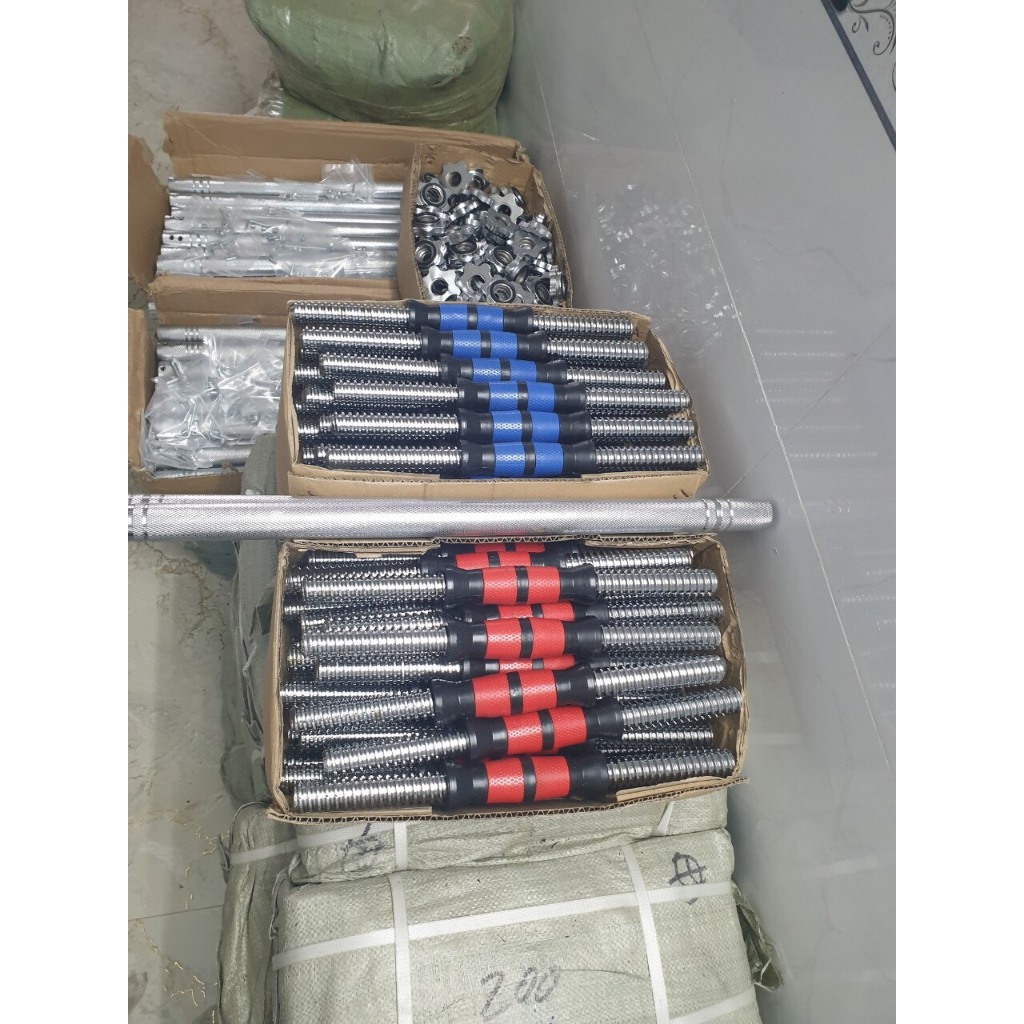 Bộ 2 đòn tạ tay 35cm (sắt Xanh) Đúc Đặt cao cấp + 4 khóa chốt