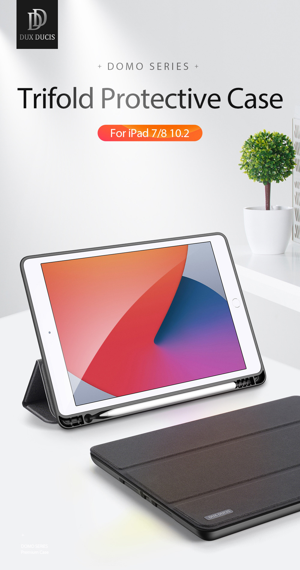 Bao Da Dành Cho iPad 7/8/9 10.2 Dux Ducis Domo Series Có Khe Cắm Bút, Tự Động Tắt Mở - Hàng Chính Hãng