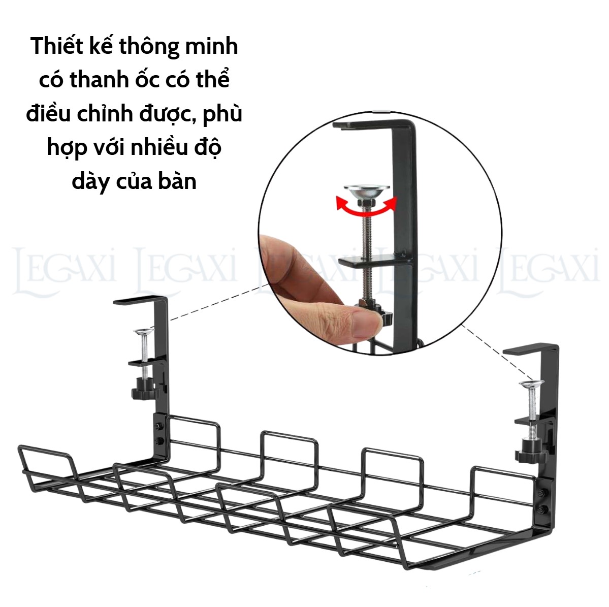 Khay đỡ ổ điện dây điện gắn dưới bàn kệ bằng kim loại thép không cần đục lỗ 38.5x13x16cm Legaxi