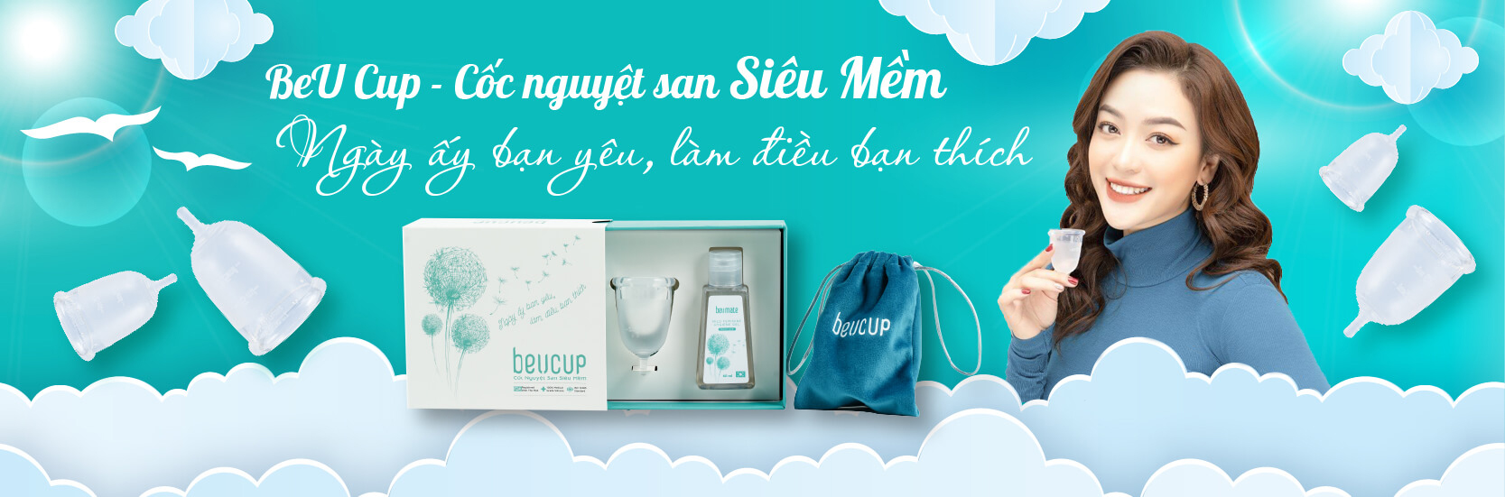 Bộ sản phẩm Cốc nguyệt san BeUcup 100% Silicone y tế Waker Đức kháng khuẩn siêu mềm, đạt chuẩn FDA Hoa Kỳ JN-CNS01 1