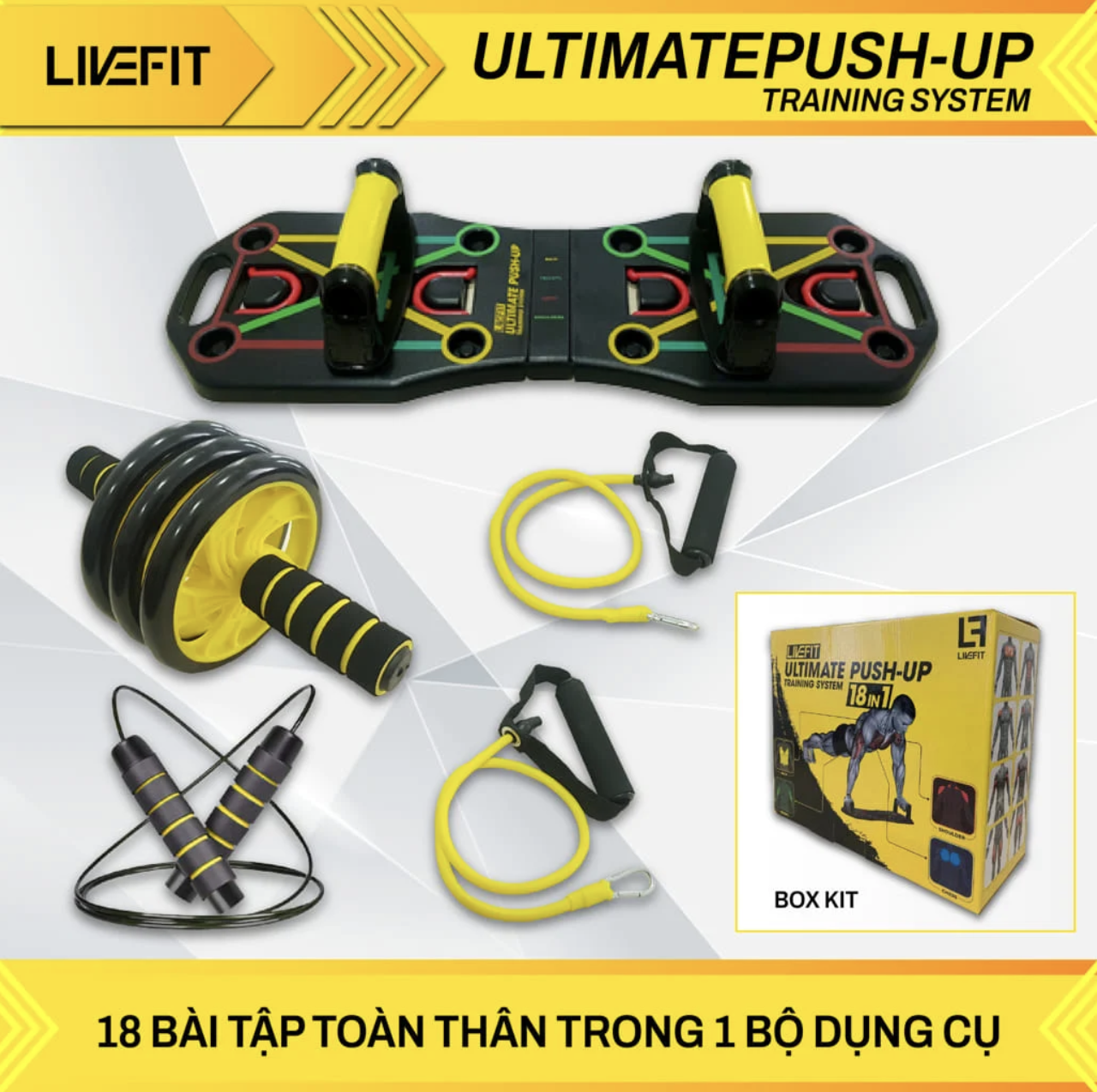 Bộ dụng cụ hít đất và tập luyện thể thao chuyên nghiệp LiveFit 18 trong 1