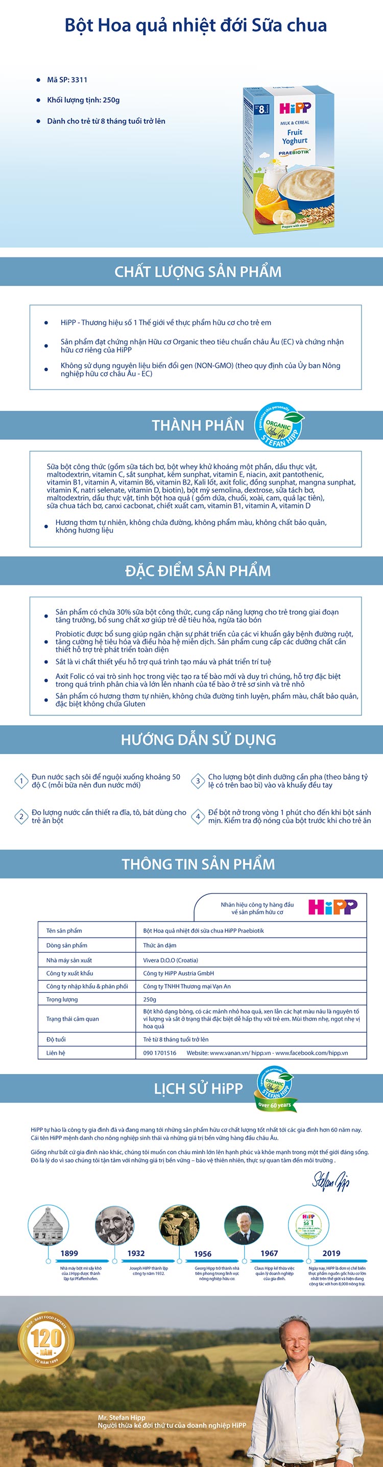 Bột Dinh Dưỡng Sữa Hoa Quả Nhiệt Đới Và Sữa Chua HiPP 3311 (250g)