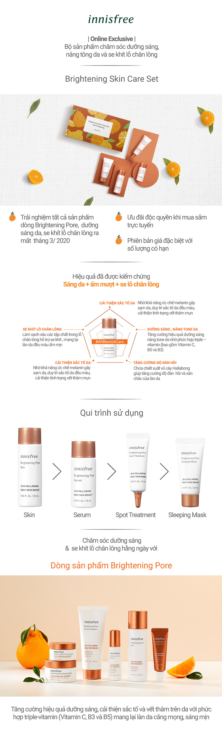 Bộ Sản Phẩm Chăm Sóc Dưỡng Sáng Da Và Se Khít Lỗ Chân Lông Innisfree Brightening Skin Care Set