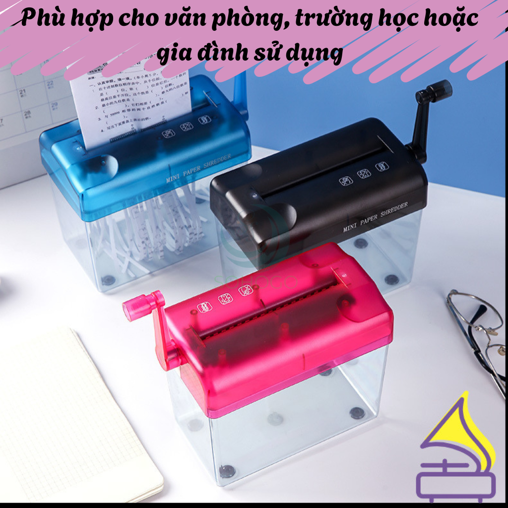 Máy cắt giấy mini cầm tay- Máy hủy giấy văn phòng và gia đình - Máy hủy bill tính tiền, hóa đơn thanh toán, hủy tài liệu trên giấy A4, A5+ Tặng kèm dao rọc giấy mini, giao màu ngẫu nhiên 