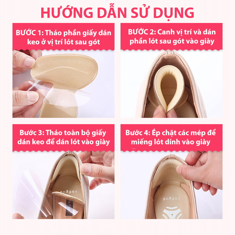 Hướng dẫn sử dụng lót giày bảo vệ gót chân 2 trong 1 của bộ Combo 03 phụ kiện chuyên dùng mang giày cao gót êm chân (mũi tròn) - buybox - BBPK09-11-50