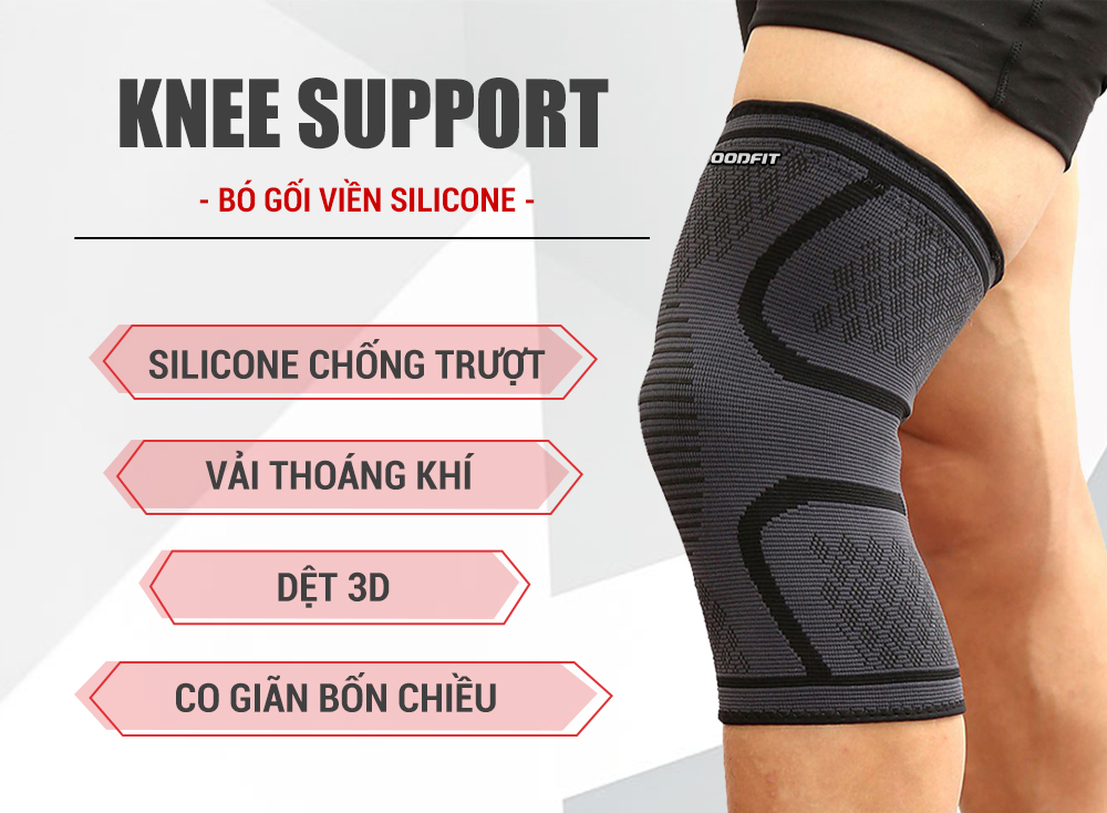 Bó gối thể thao, băng đầu gối, băng bảo vệ đầu gối tập gym GoodFit co giãn 4 chiều, dệt 3D dày dặn GF518K