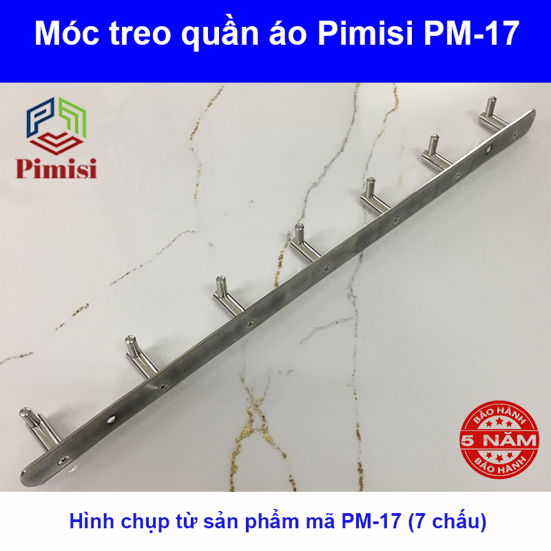 Hình ảnh thược tế mặt sau dán tường móc treo quần áo inox 304 Pimisi PM-17 (7 chấu)