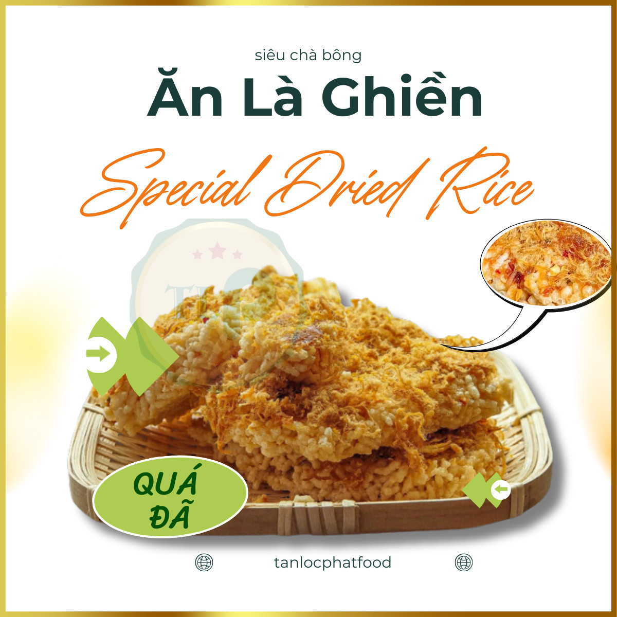CƠM SẤY CHÀ BÔNG TÂN LỘC PHÁT COMBO 2 BỊCH - MỖI BỊCH 130G