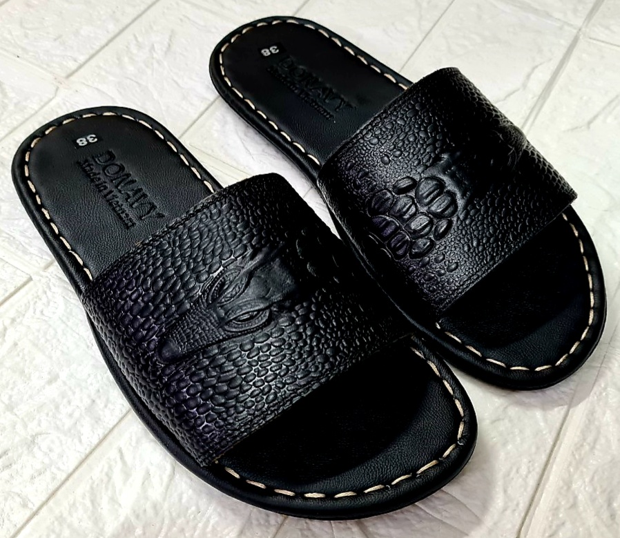 Dép Quai Ngang Nam Da Bò Thật 100%,DONAVY Kiểu Đầu Cá Sấu Đi Rất Nhẹ Và Êm DCSDN