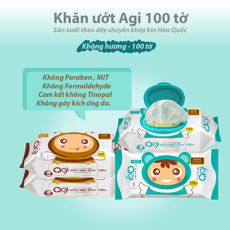 Bộ 4 Gói Khăn Ướt Không Hương Agi (100 Tờ x 4) - Giao Mẫu Ngẫu Nhiên