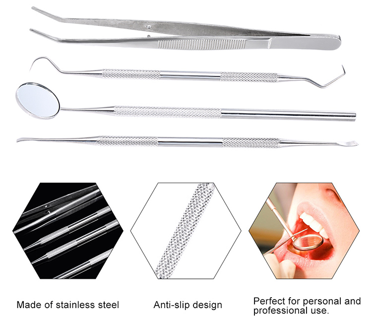 4Pcs Mouth Mirror Probe Scraper Tweezers Teeth Hygiene Cleaning Tool Set