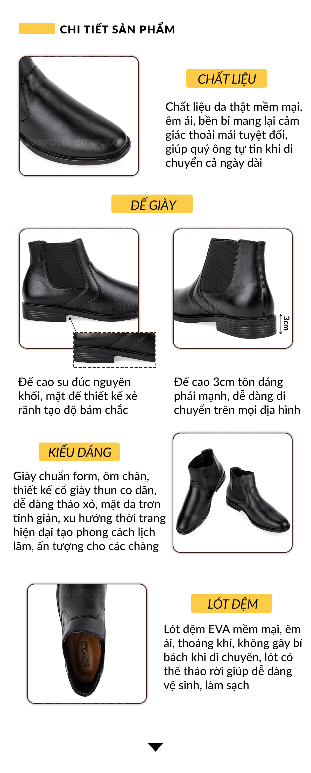 Giày Boots Nam Cổ Cao SUNPOLO BOOT01 - Thông Tin Chi Tiết