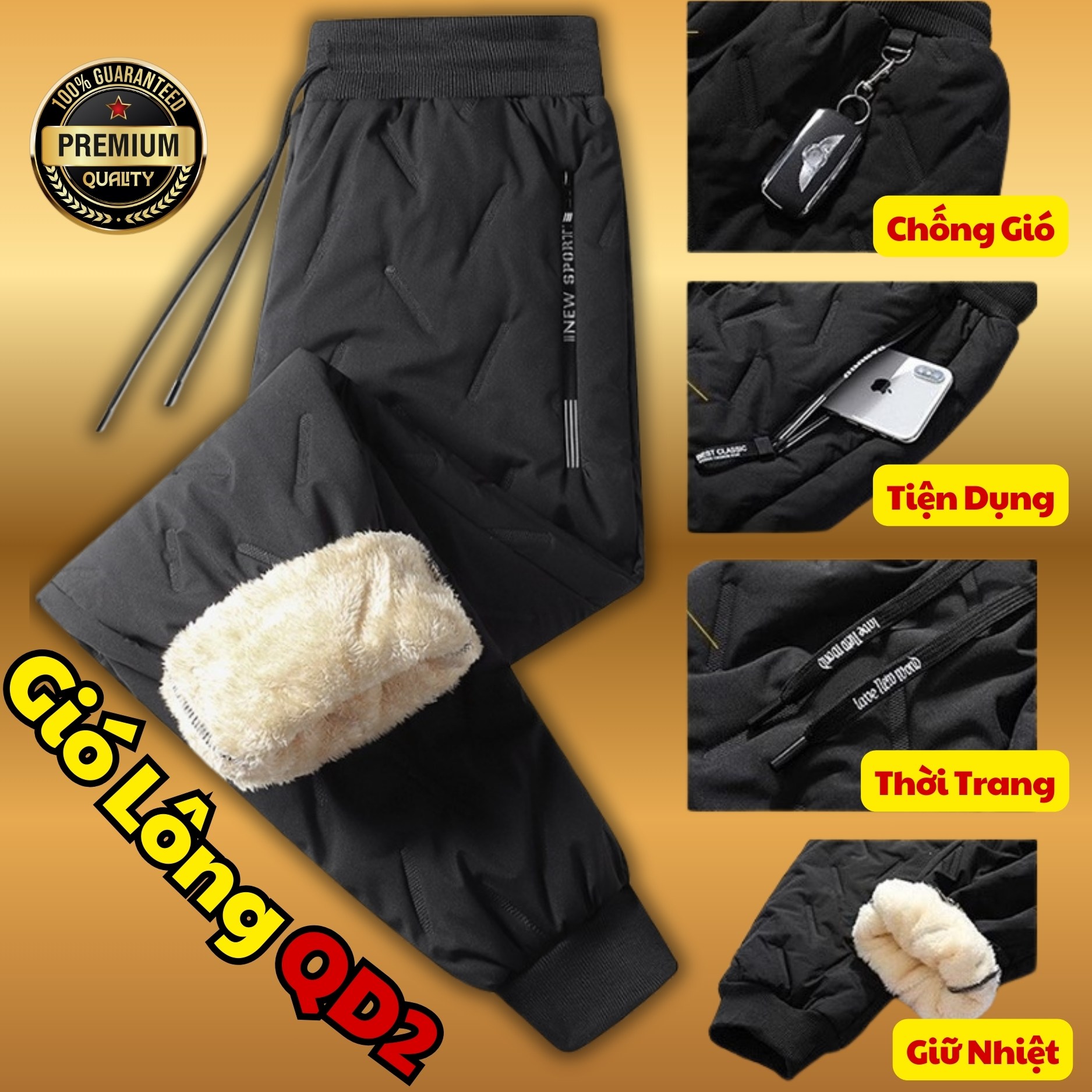 Quần gió lót lông QD2 ấm áp thời trang cho nam, Quần nỉ jogger lót lông QD1 sang trọng và dày dặn D Danido