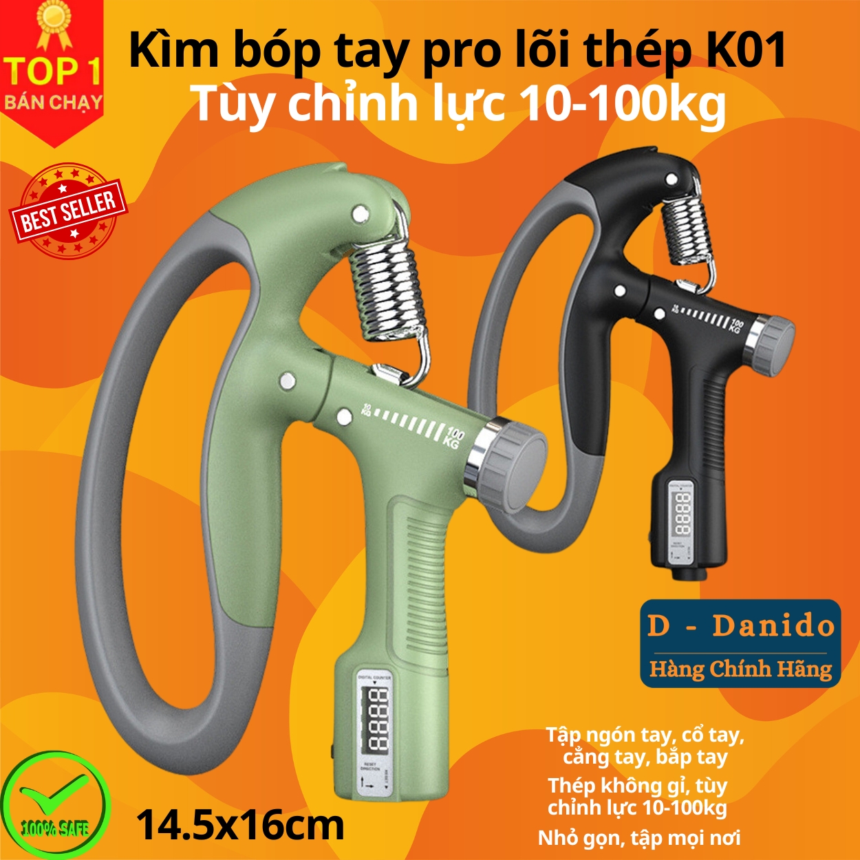 Kìm Bóp Tay Pro Đếm Số Điện Tử Dụng Cụ Kháng Lực Tập Cơ Bắp Cổ Tay Tại Nhà Điều Chỉnh Lực 10-100kg Chính Hãng