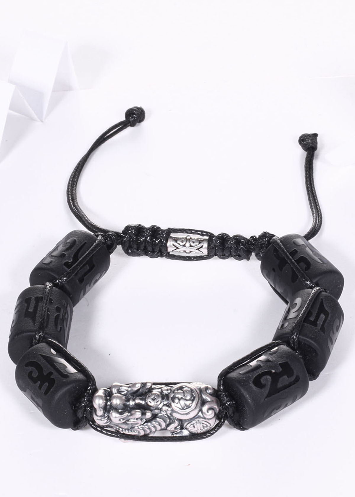 Vòng tay đá obsidian đốt trụ lục tự đại minh chú mix tỳ hưu bạc 16x12mm mệnh thủy, mộc - Ngọc Quý Gemstones