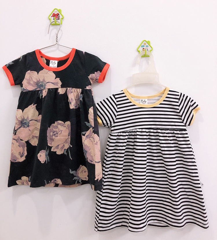 Combo 3 Đầm Thun Tay Ngắn Nhún Ngực Bé Gái Baby F0744